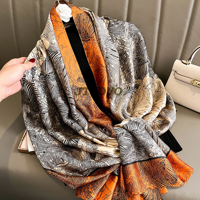 2024 New Luxury Brand Silk Scarf for Women Designer Long Shawls Winter Bufanda Neck Foulard Lady Scarves Hijab 90*180cm