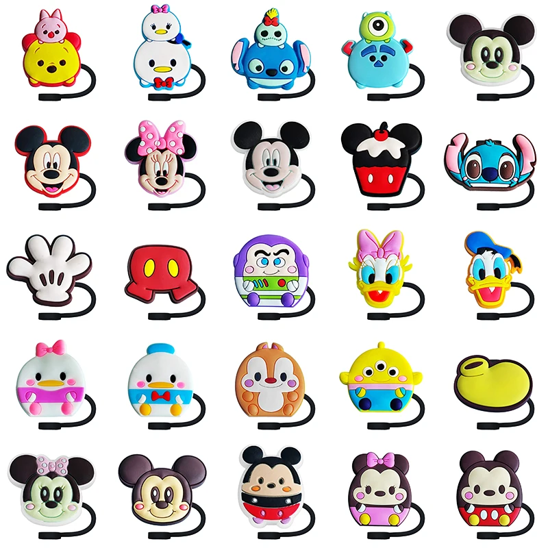 Disney Series 10MM Straw Cover Cap Silicon Straw Plug Splash Proof Drinking Cup Straw Cap Accessories Charms Pendent Gift