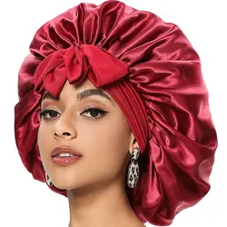 Cheap Silk Bonnet Satin Bonnet Hair Bonnet Stretch Solid With Wide Ties Satin Hair Bonnet For Sleeping With Stretchy Tie Band