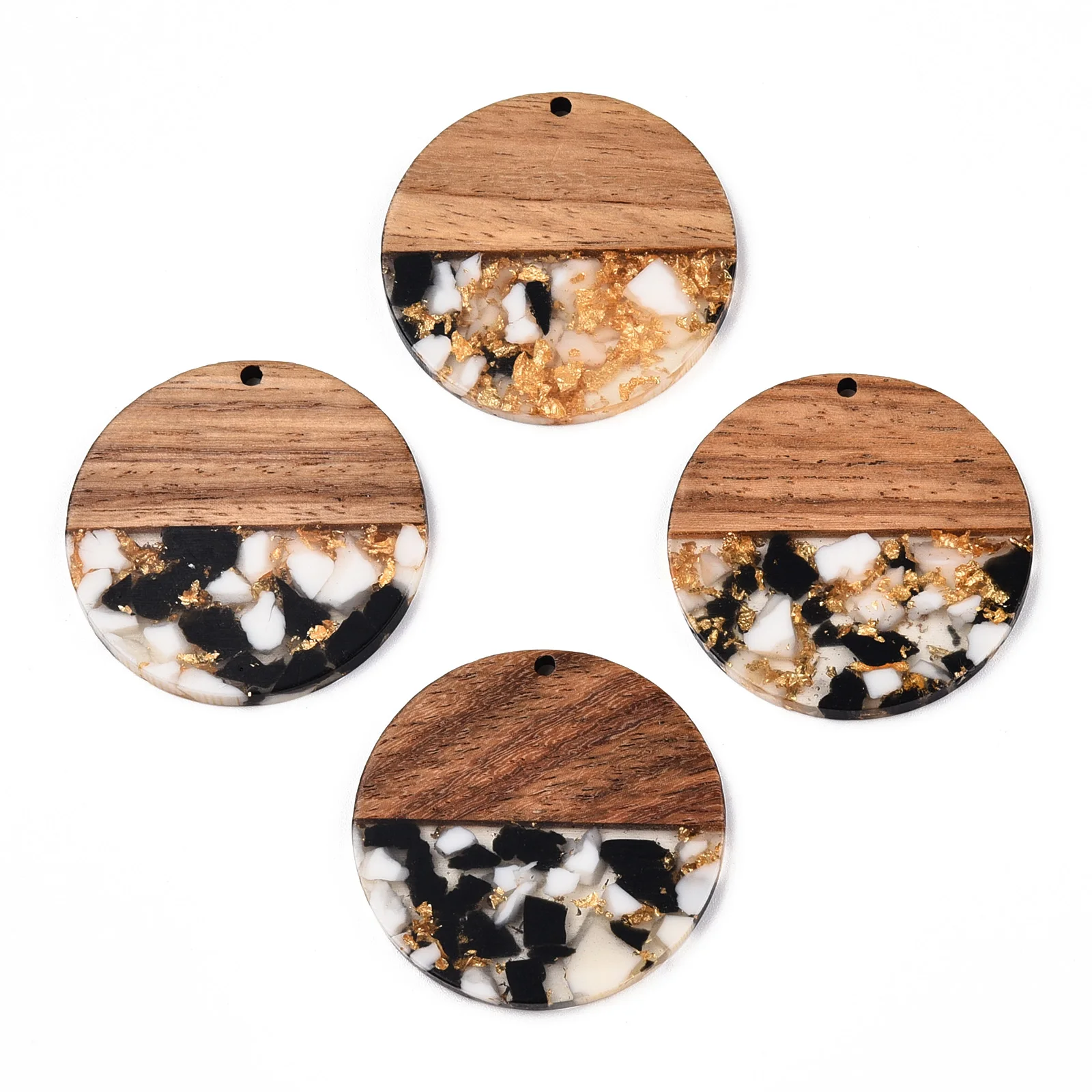 20pcs Gold Color Foil Resin Wood Charms Pendant Geometric Flat Round Charms for Necklace Earrings Jewerly Findings Making