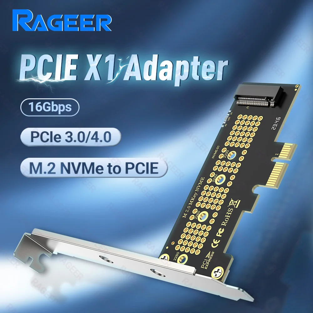 RAGEER PCIE to NVMe X1 Adapter Card, PCI Express 4.0/3.0 16Gbps to M.2 2280/60/42/30 SSD Converter with Metal Profile Bracket