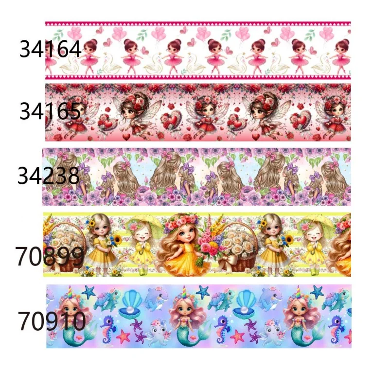 

5yards Fairy Cartoon Printed Grosgrain Ribbon 75mm 3inch for Hairbows DIY Accessories