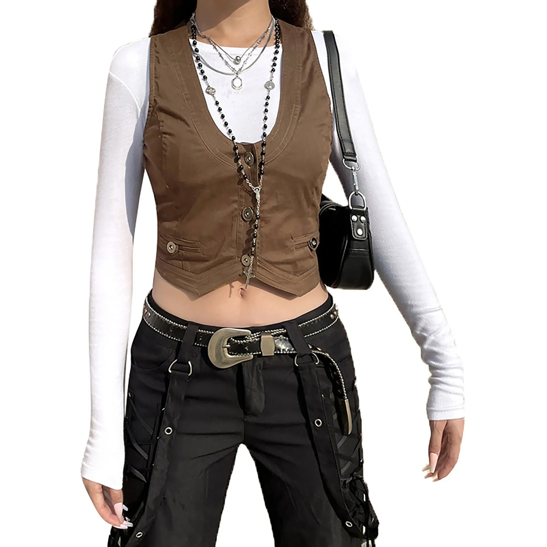 

Single Row Button Vest H 38981 Women's Fashion Vest Simple Design Casual Wear Inner Wear Regular Length Other Material 100%