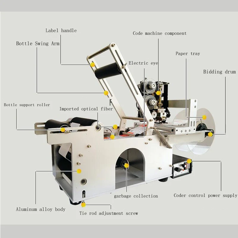 Model Hand Press Round Bottle Labeling Machine for Food Sliver Plastic sticker Labeling Machine with Printer On Plastic