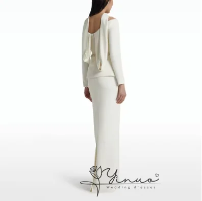 Nastri di cristallo con perline squisite personalizzati con spalle scoperte Abiti da sposa Classici lunghi fino al pavimento con scollo a barca in jersey dritto Lon
