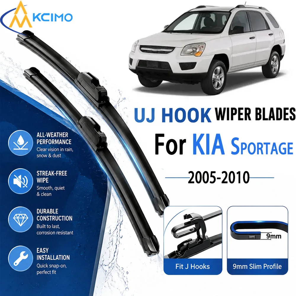 Durable Natural Rubber U‑Hook Frameless Wiper Blades 24"+16" For KIA Sportage JE KM 2005-2010 Smooth No‑Streak Windshield