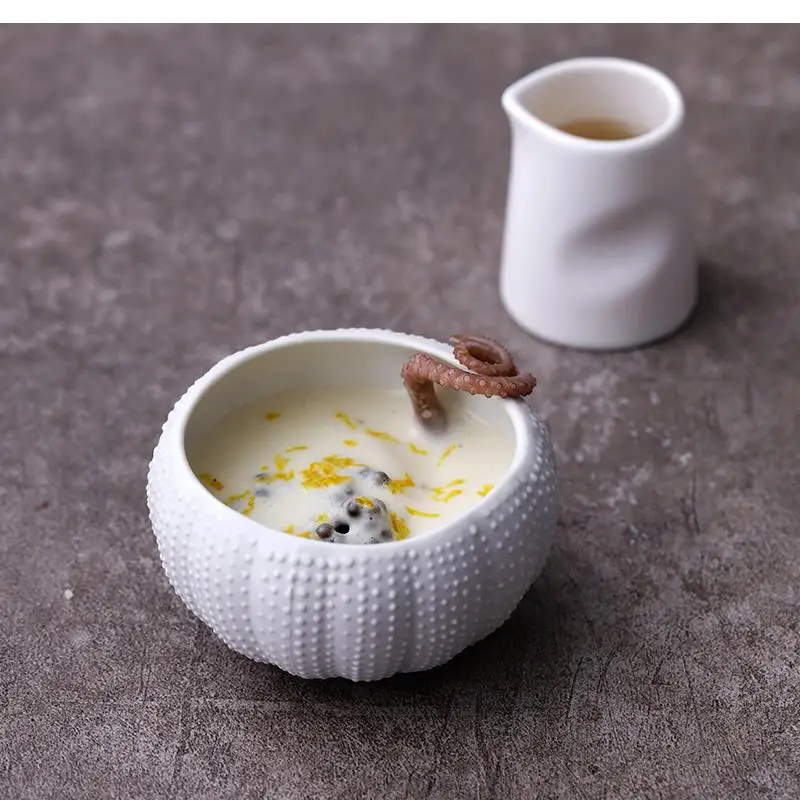 White Ceramic Spherical Bowl Alien Sea Urchin Imitation Oyster Dish Restaurant Molecular Cuisine Utensils