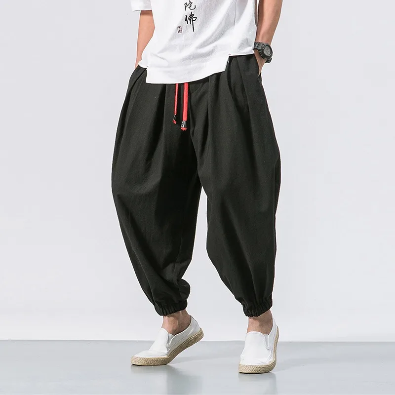 New Men's Lantern Pants for Foreign Trade, Loose Cotton and Linen Leggings, Oversized Wide Leg Pants, Harlan Leggings