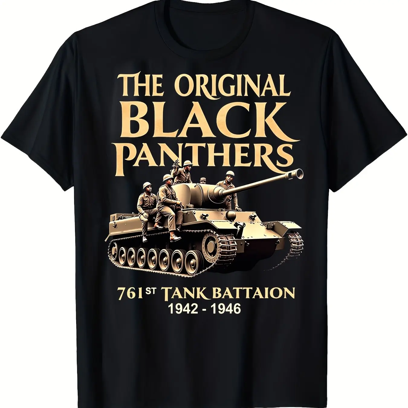 The Original Black Panthers 761St Tank Battalion All Season Single Sided Printed Crew Neck Short Sleeve T Shirt