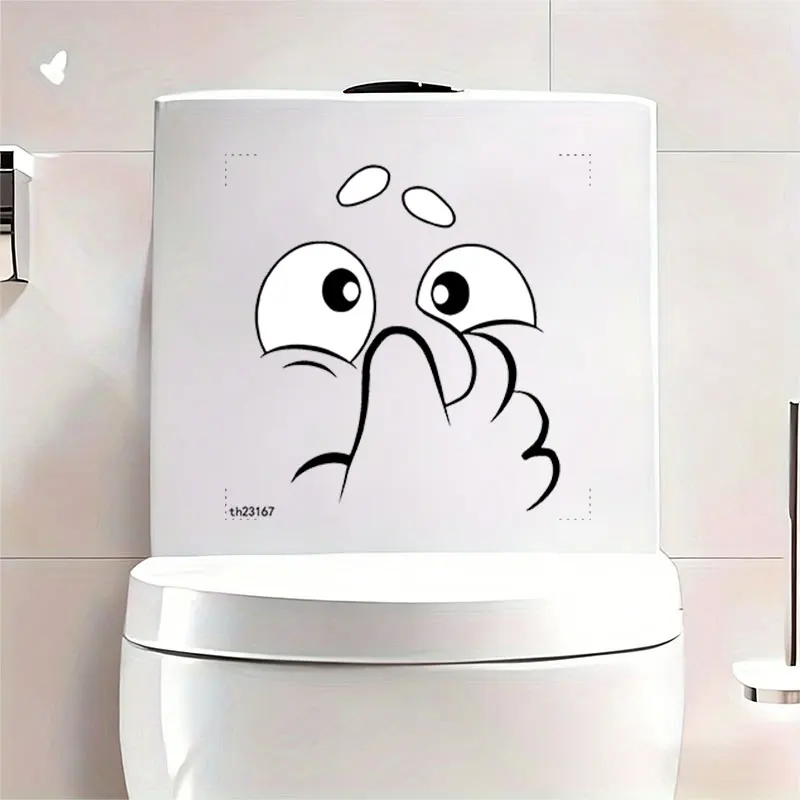 1Pc Fun Emoticon Toilet Wall Sticker, with a Design of Hand Covering Nose, Suitable for Toilet Seats, Bathroom Glass, Washbasins, Refrigerators, Furniture, Desks, Cabinets, Doors and Windows, and Wall Decals. Fun and Attractive Stickers That Are Practical and Easy to Use, Creating a Warm and Fun Space. a Creative and Thoughtful Gift for Family, Friends, and Loved Ones
