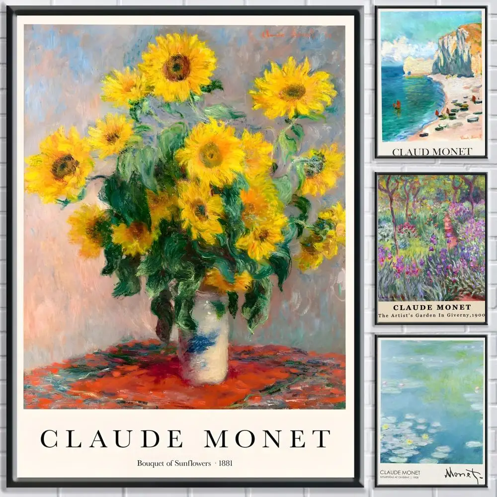 ملصق ART Claude Monet لغرفة النوم وغرفة المعيشة والدراسة وما بعد ديكور ذاتي اللصق + هدية مثالية