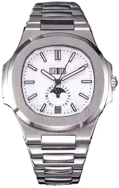 

Luxury New Automatic Mechanical Men Watch Stainless Steel Bracelet Moon Phase Blue White Dial Daydate Glass Back