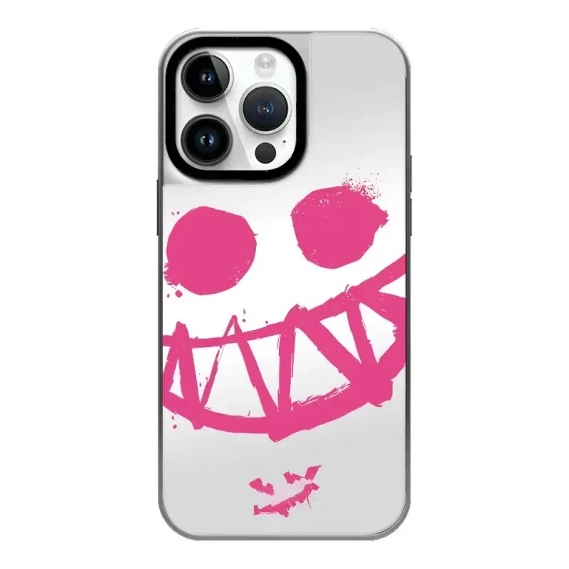 Graffiti Game Anime Character Silver Border Mirror Phone Case Cover for IPhone 12 13 14 15 16 Pro Max Case