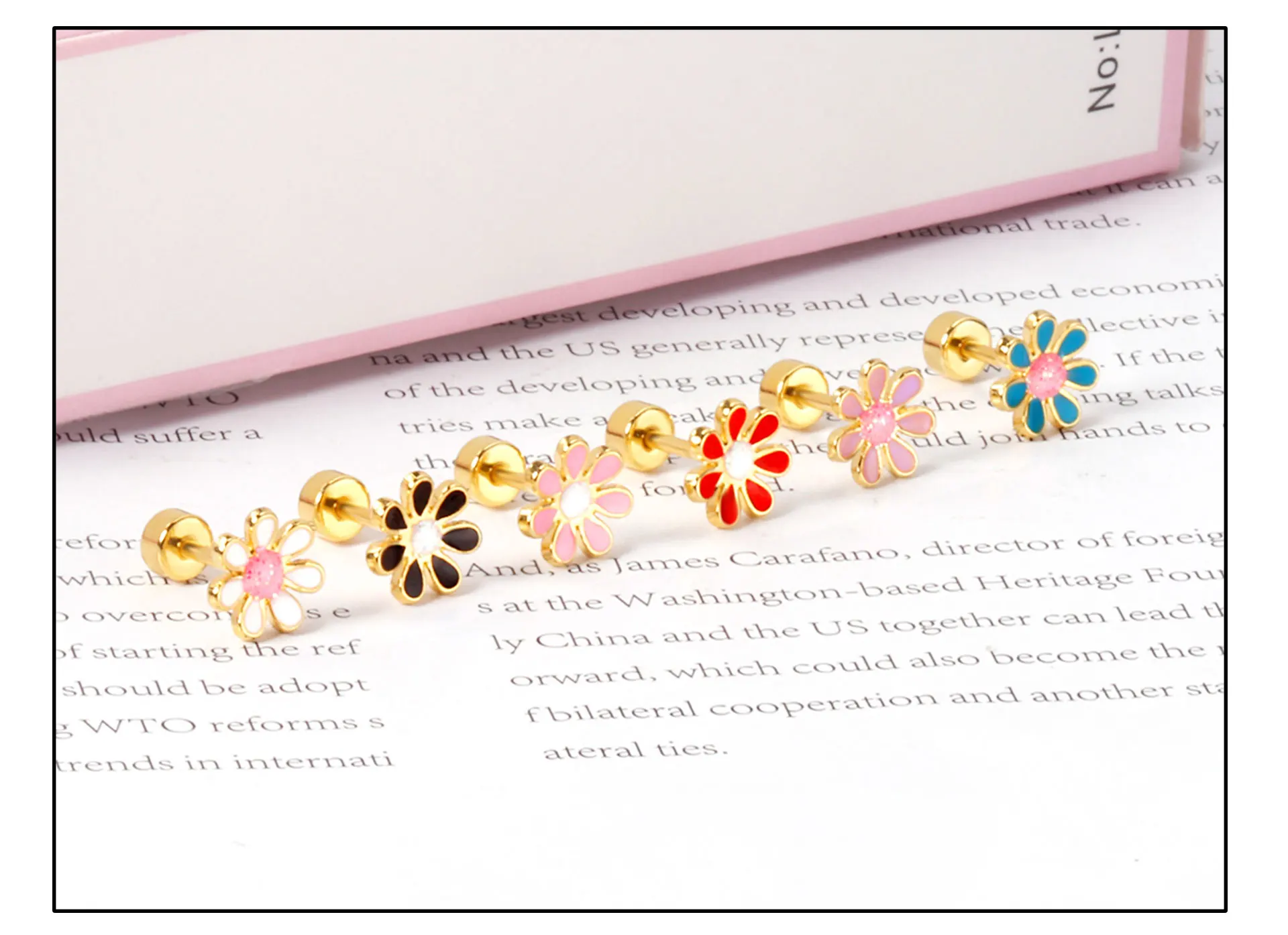 12 Paare/schachtel Blume Gänseblümchen Edelstahl Ohrstecker mit Glitzer trendige süße hypoallergene lässige Ohrringe Schmuck Geschenk 2024 – Detail 6