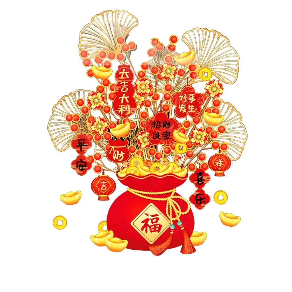 Window Sticker Chinese New Year Glass Door Stickers Money Tree Fortune Bag Spring Festival Decor Non-adhesive Static for New