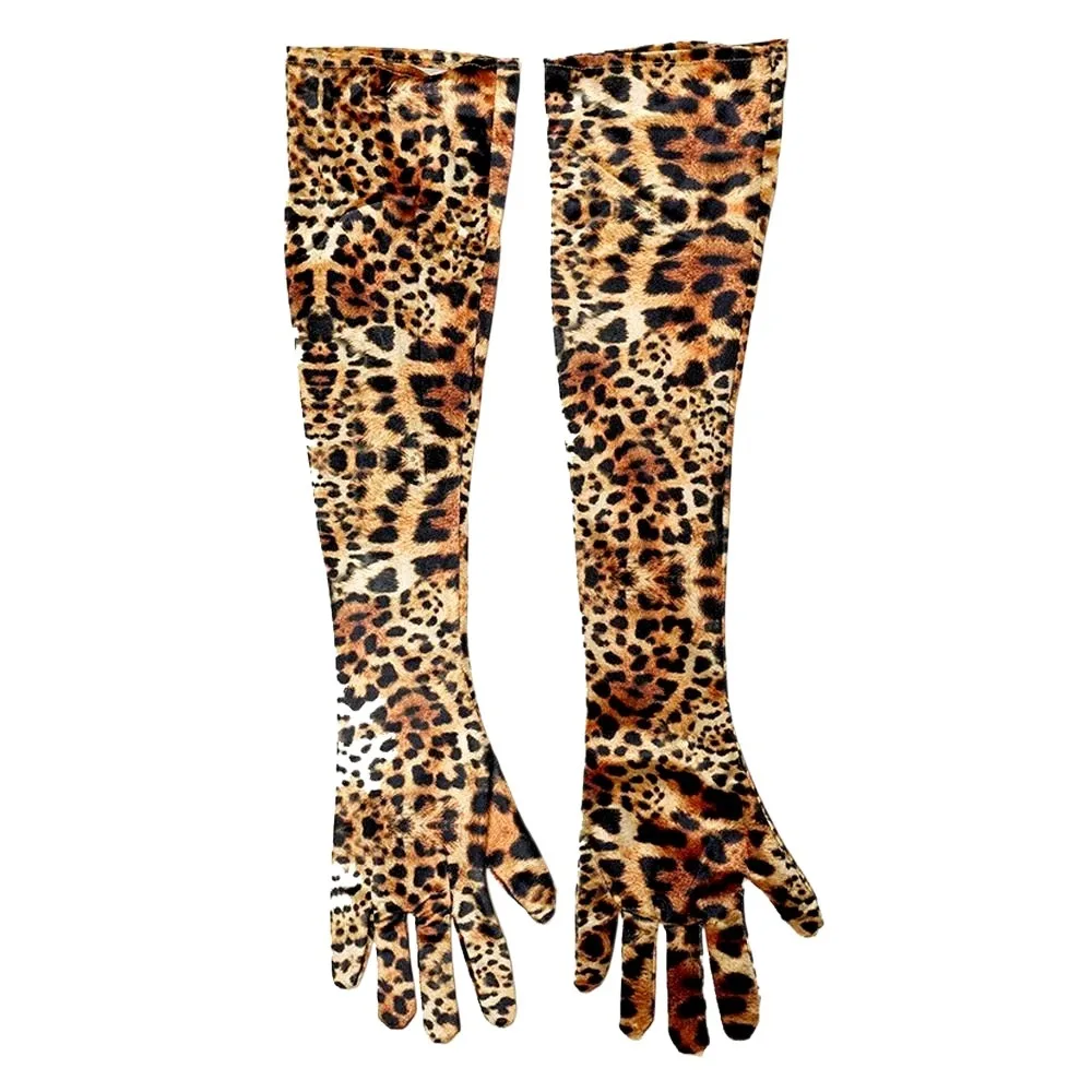 Cosplay Leopard Print Gloves Full Finger Photography Props Velvet Long Gloves Halloween Makeup Party Stage Performance