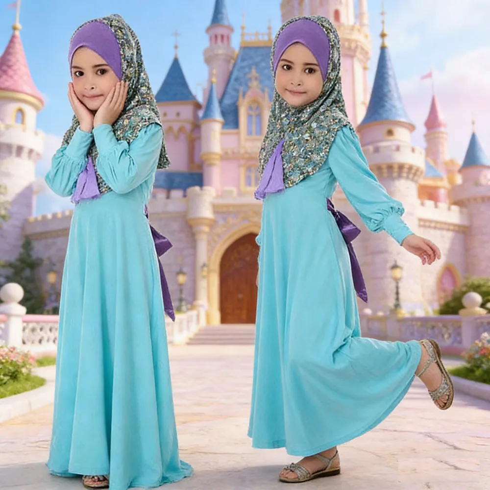 

Мусульманские платья макси для девочек, комплекты хиджабов, детские абайи, длинные халаты, шапочки, юбки, костюмы, хиджабы, исламская одежда для молитвы, головные платки, Рамадан