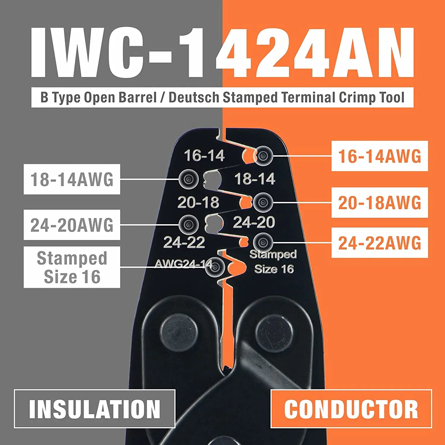 IWISS IWC-1424AN Deutsch Stamped Contacts Crimping Tool, DT Series Crimp Tool for Size 16 Contacts,  Automotive Aftermarket Tool