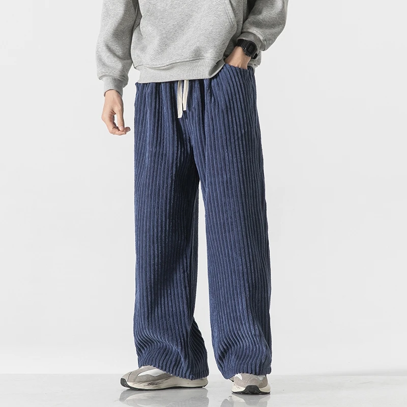 Autumn Men\'s Casual Trousers Fashion Streetwear Harem Pants Men Solid Color Vintage Corduroy Loose Wide Leg Pants Couple Trouser