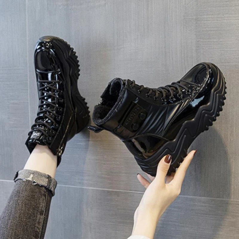 7CM Platform Wedge Sneakers Women ZIP Ankle Booties Genuine Leather Chunky Autumn Winter Plush Warm Fur Comfortable Snow boots - view 3