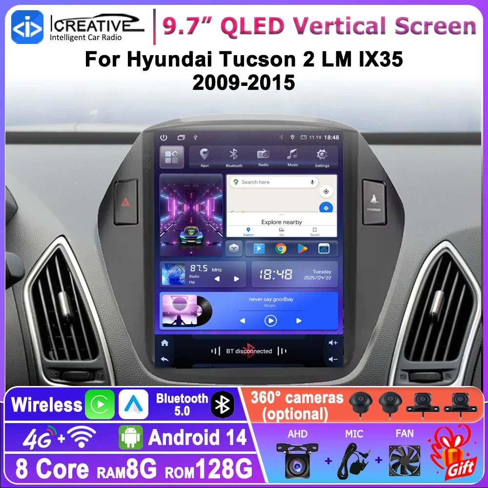 Автомобильный мультимедийный плеер на базе Android 9,7 дюйма для Hyundai Tucson 2 LM IX35 2009-2015 Tesla Style 2Din DSP Stereo Carplay Auto Navi GPS HU