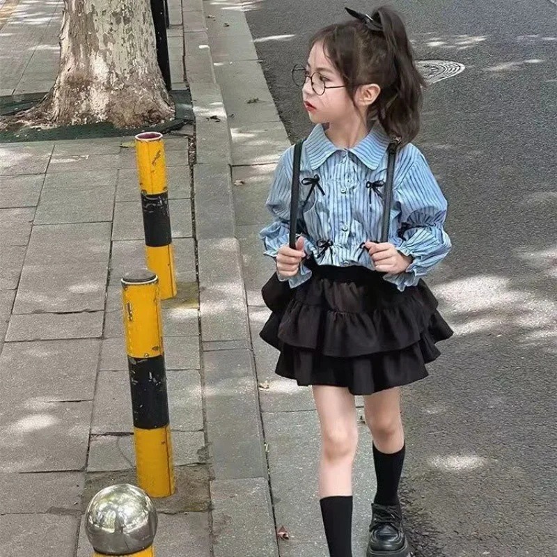 

Girls Suits Set 2024 New Female Treasure Shirt Children Spring Style Princess Style Spring and Autumn Fashion Two-piece Skirt