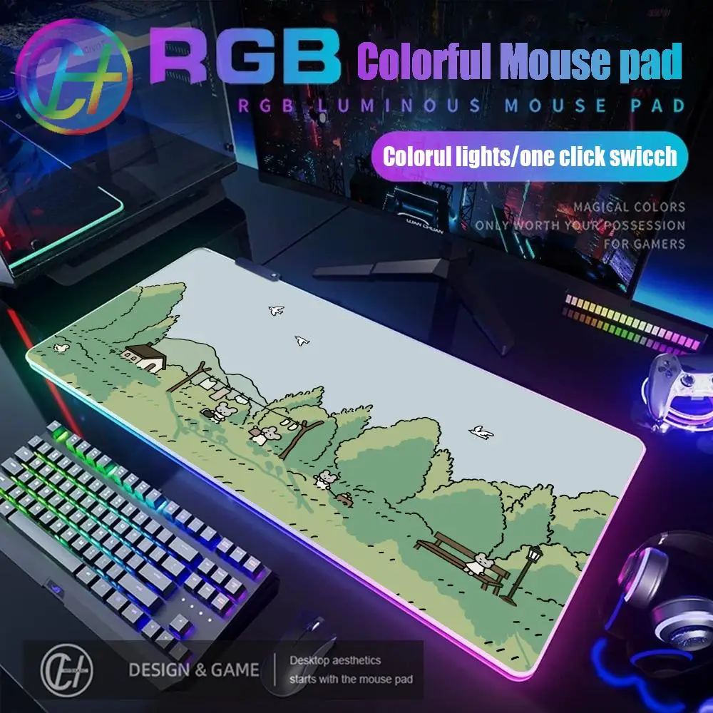 

Green Plant Kawaii Mouse Pad RGB Gaming Mouse Pad Desk Mat HD Gamer Large LED Light XXL MousePads PC Computer Carpet
