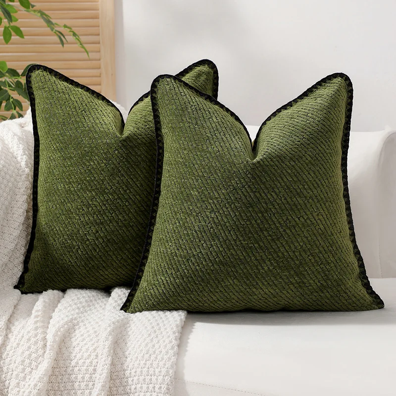 1/2PCS 45x45cm Chenille Velvet Pillow Cover 18x18inch Olive Green Throw Cushion Case Simple Decoration Pillowcase Gift Christma