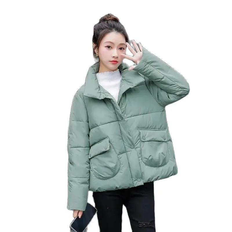 

Fashion Stand Collar Down Cotton Coat Women's Short Winter Jacket Parkers 2023 New Korean Style Loose Thickened Warm Overcoat