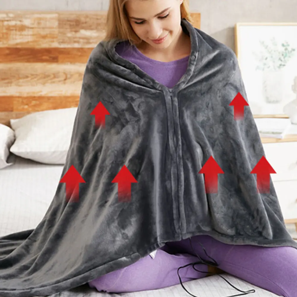 USB Electric Heated Blanket 3 Heated Levels Fleece Heated Shawl Portable Body Warmer Blanket Fast Heating Cape Pad Home Office