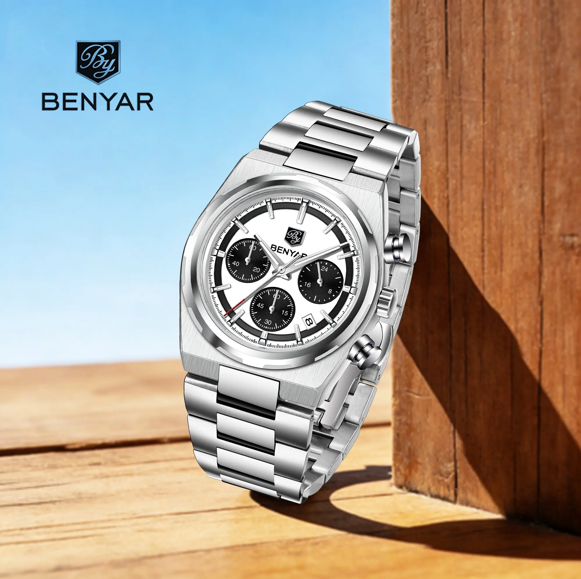 

Мужские кварцевые часы BENYAR Elite: Простые, роскошные, из нержавеющей стали, с малым трехстрелочным календарем, водонепроницаемые, светящиеся, с застежкой-бабочкой