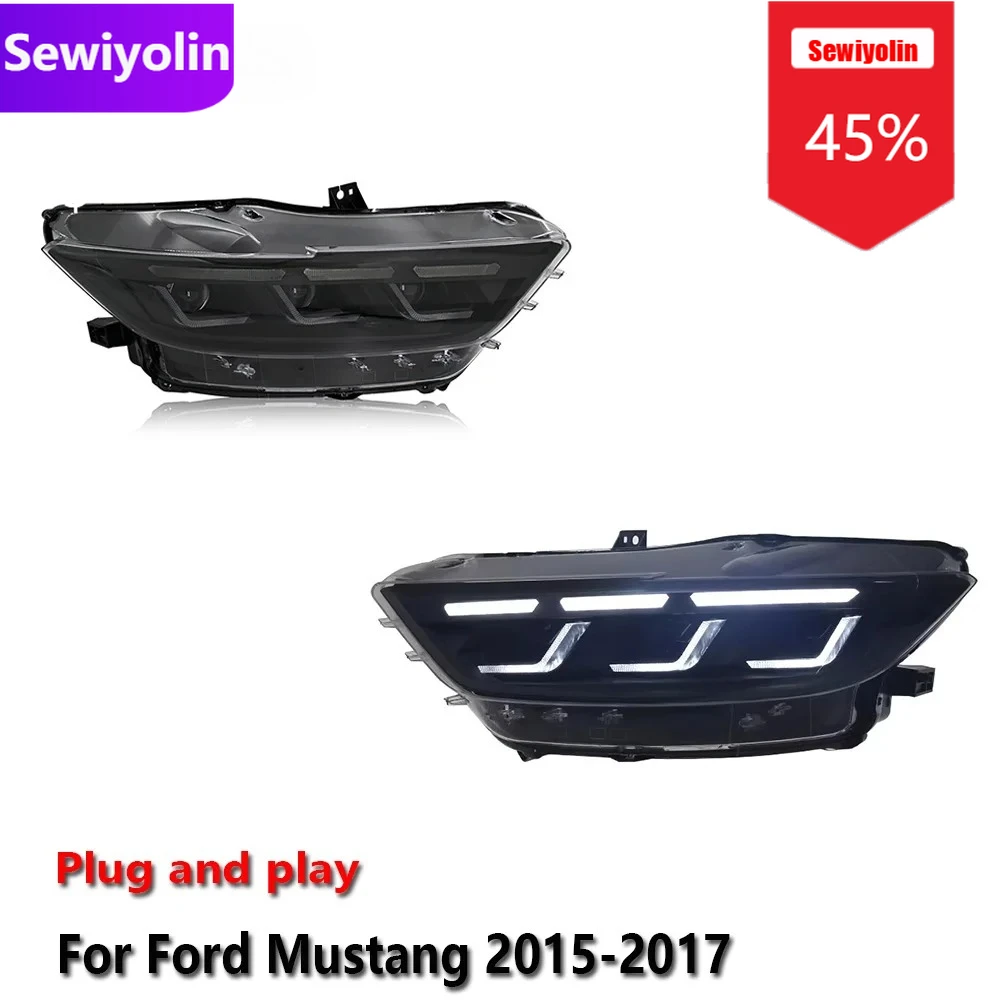 

Автомобильные светодиодные фары DRL в сборе для Ford Mustang 2015-2017, противотуманные фары DRL, стоп-сигнал поворота Plug and Play