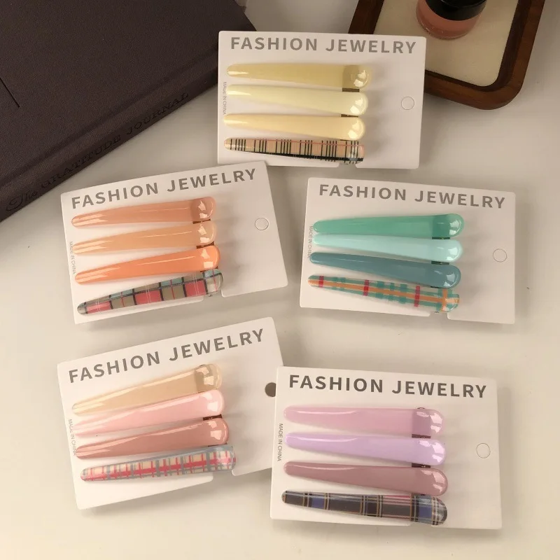 

4pcs Candy Color Fashion Versatile Makeup Hair Clips Girls Bangs Side Clips Women Girls Duckbill Clips Hair Style Accessories