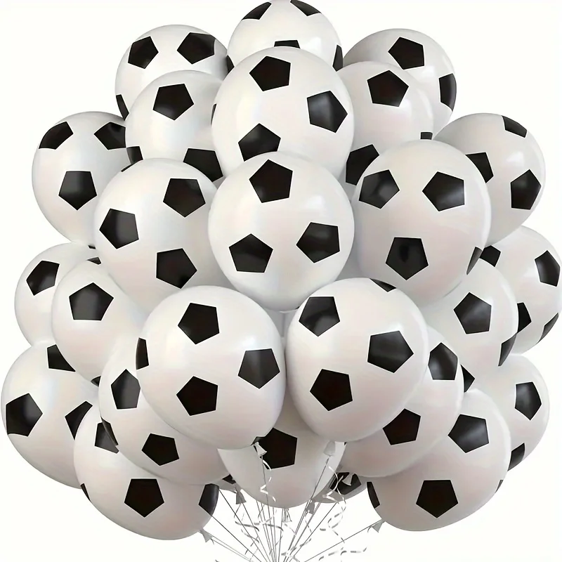 25 ballons en latex de football et soccer - 12 pouces, ovales, blancs, qualité hélium, pour les anniversaires des jeunes et les fêtes sur le thème du sport, parfaits