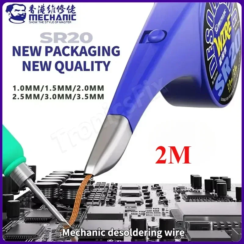 MECHANIC SR20 2M Anti-hot Desoldering Wick Tape With Thumb Wheel Dispenser & Stainless Steel Mouth For Soldering Solder Remover