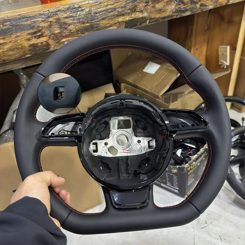 geschikt voor Audi S3 S4 S5 Rs3 Rs4 Rs5 Rs6 Rs7 Alle zwarte stijl lederen stuur met rode stiksels