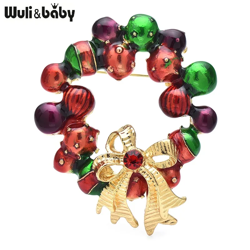 Wuli&baby Jingle Bells wieniec świąteczne broszki dla kobiet mężczyzn emalia piękny kwiat koło broszka przypinki prezenty