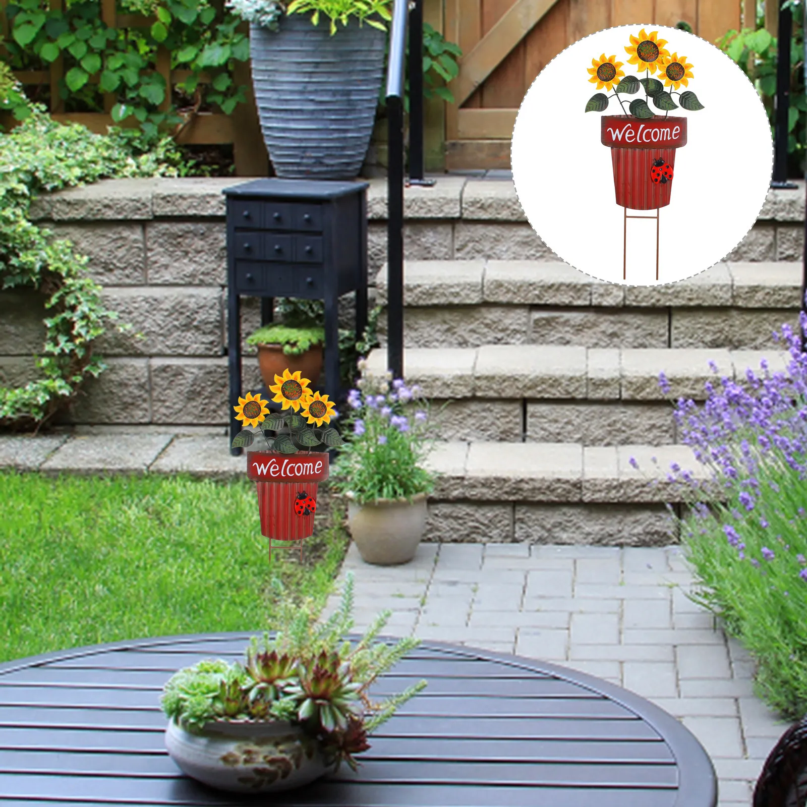 Metal Iron Flowerpot Insert Garden Stakes Decoration Outdoor Yard Art Patio Ornament Flower Stakes Lawn Garden Inserted Decor