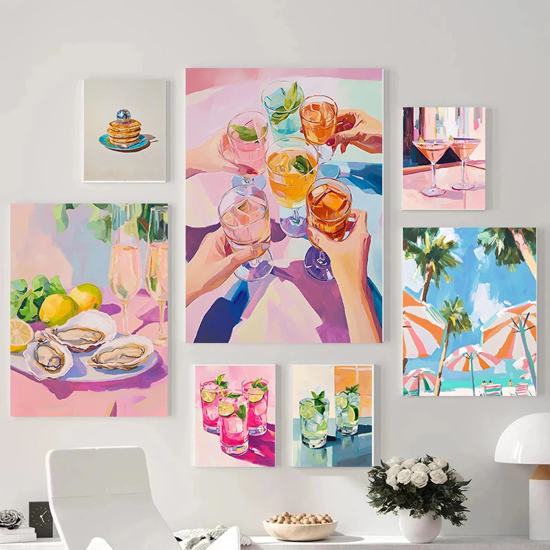 Colorful Summer Drink Cocktail Posters Tropical Beverage Funny Party Cheers Prints Canvas Painting Wall Pictures Home Bar Decor