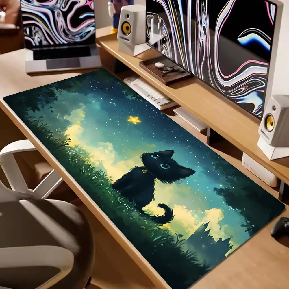 

Новый коврик для мыши Cat Starry Sky, большой коврик для компьютерной офисной игры, настольный коврик XXL, резиновые нескользящие коврики для клавиатуры с прошитыми краями, длинные настольные коврики