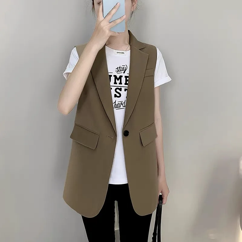 

Blazer Vest Women Elegant Office Ladies Waistcoat Suits 2023 Autumn Sleeveless Jacket Loose Gillet Women Chaleco Mujer Elegante