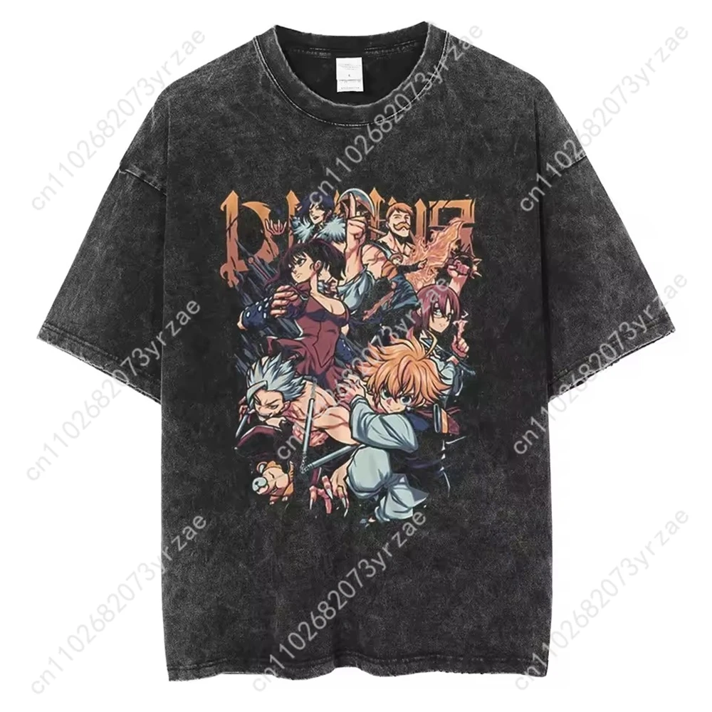 

Випраная винтажная футболка с аниме для мужчин и женщин, винтажная футболка высокого качества, хлопковая модная футболка с короткими рукавами, мягкие дышащие топы