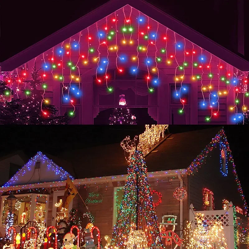 Christmas Garland Droop Light Wedding Garden Street Outdoor Decorative Lighting 4Mx0.6M Curtain LED Icicle String Lights EU Plug