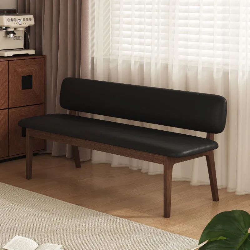 Solid wood bench simple ash wood eating stool soft bag bench Nordic restaurant backrest bench log chair