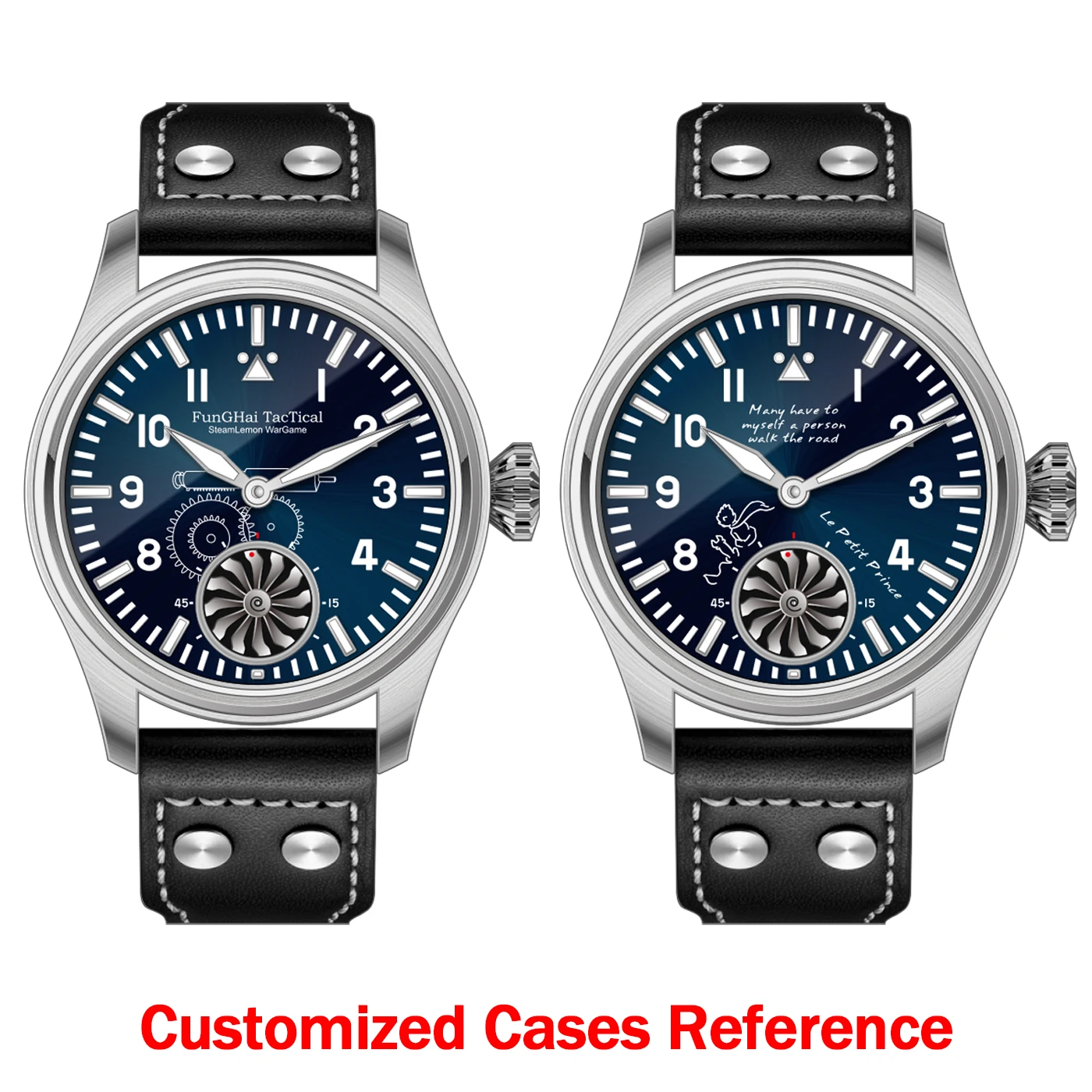 HRUODLAND Maßgefertigte Luxus-Uhr mit Logo, Dynamischem Turbinen-Sekundenzifferblatt, Saphirglas, BGW9 Lume, ST3621 DIY Retro Pilotenuhr für Herren