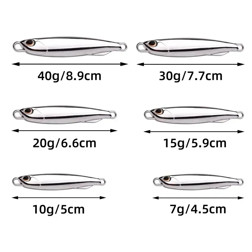 10PCS Fishing Lures Set Jigs 20G 30G 40G Jigbait Fishing Lure Silver Plating Shore Cast Decoys Metal Bait Artificial Pesca Lure