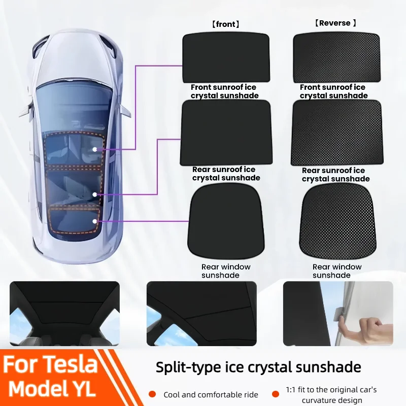 

For Tesla Model YL 2026 Ice Crystal Sunroof Shade – Heat Insulation Sunshade Net, Top Ceiling Sun Visor Cover,UV Block Thermal