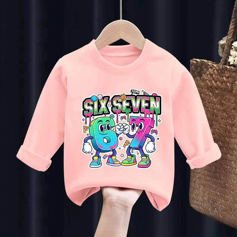 67 ستة سبعة تي شيرت الملابس سرقة الدماغ الأطفال طويلة الأكمام صبي فتاة ملابس علوية من القطن أنيمي المحملة طفل الملابس الشتوية هدية جديد #4