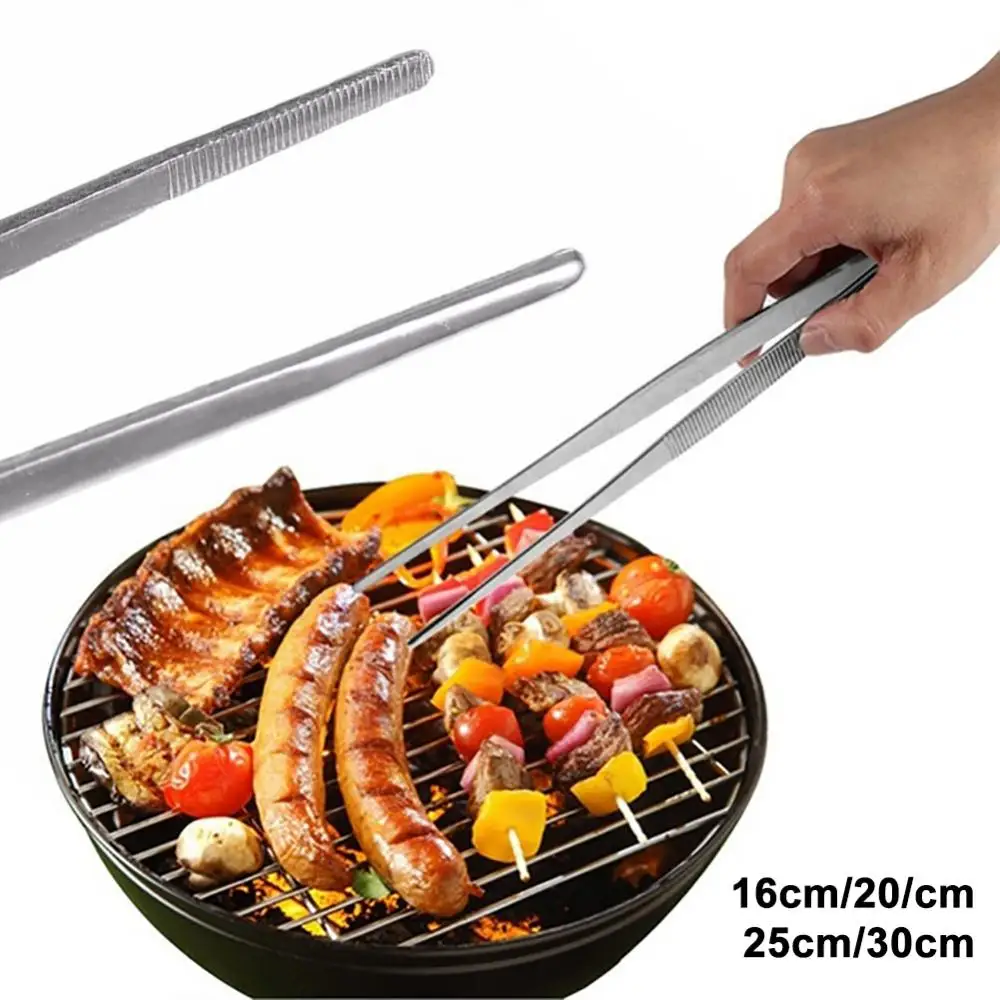 1Pc Stainless Steel Food Tongs Long Handle 16/20/25/30cm Grill Tongs Kitchen Salad Toothed Tweezers Barbecue Clip Cooking Tools