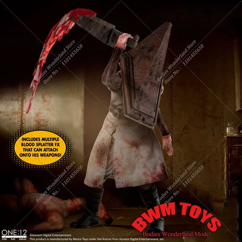 

Original MEZCO 1/12 Scale Silent Hill 2 Red Pyramid Thing 6 inch Action Figure with Triangular Head Big Iron Head for Fans